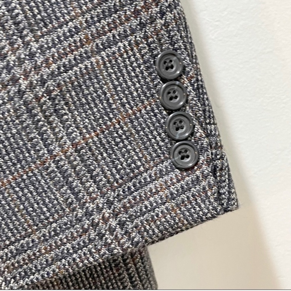 Vtg OSCAR DE LA RENTA Men’s Charcoal Houndstooth Plaid Sport Wool Coat Size 41S - Picture 5 of 10